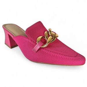 Newbella Mousse Fit Pointed Toe Gold Chain Hot Pink Chic Mule Heeled Shoes